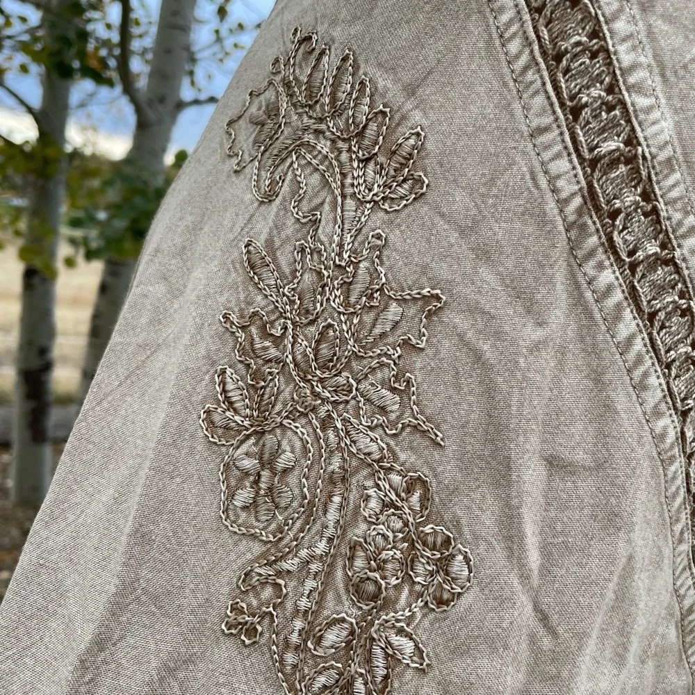 Vintage Coline Y2K fairycore Gypsy beige viscose embroidered drop waist dress - Picture 8 of 14